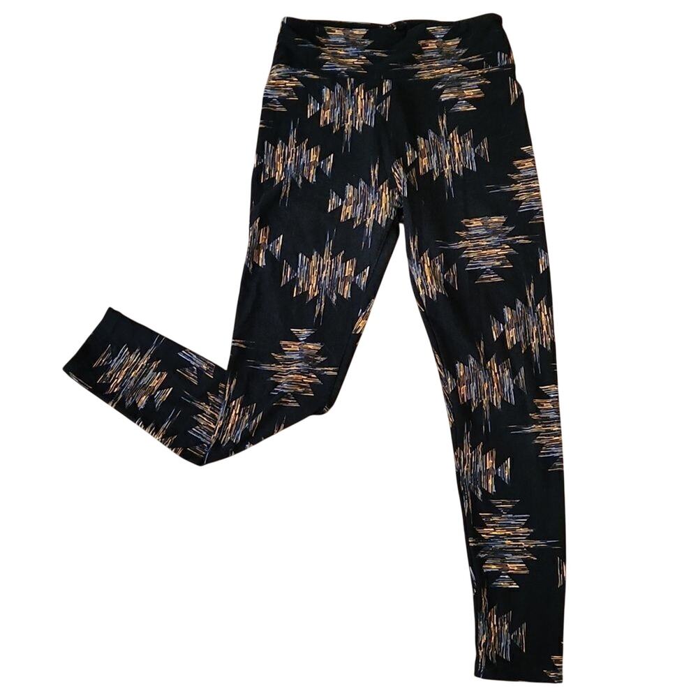 LulaRoe women's one size all black with geometric pattern yoga workout l…